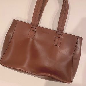 Cole Haan Brown Leather Tote Bag Polyester Straps